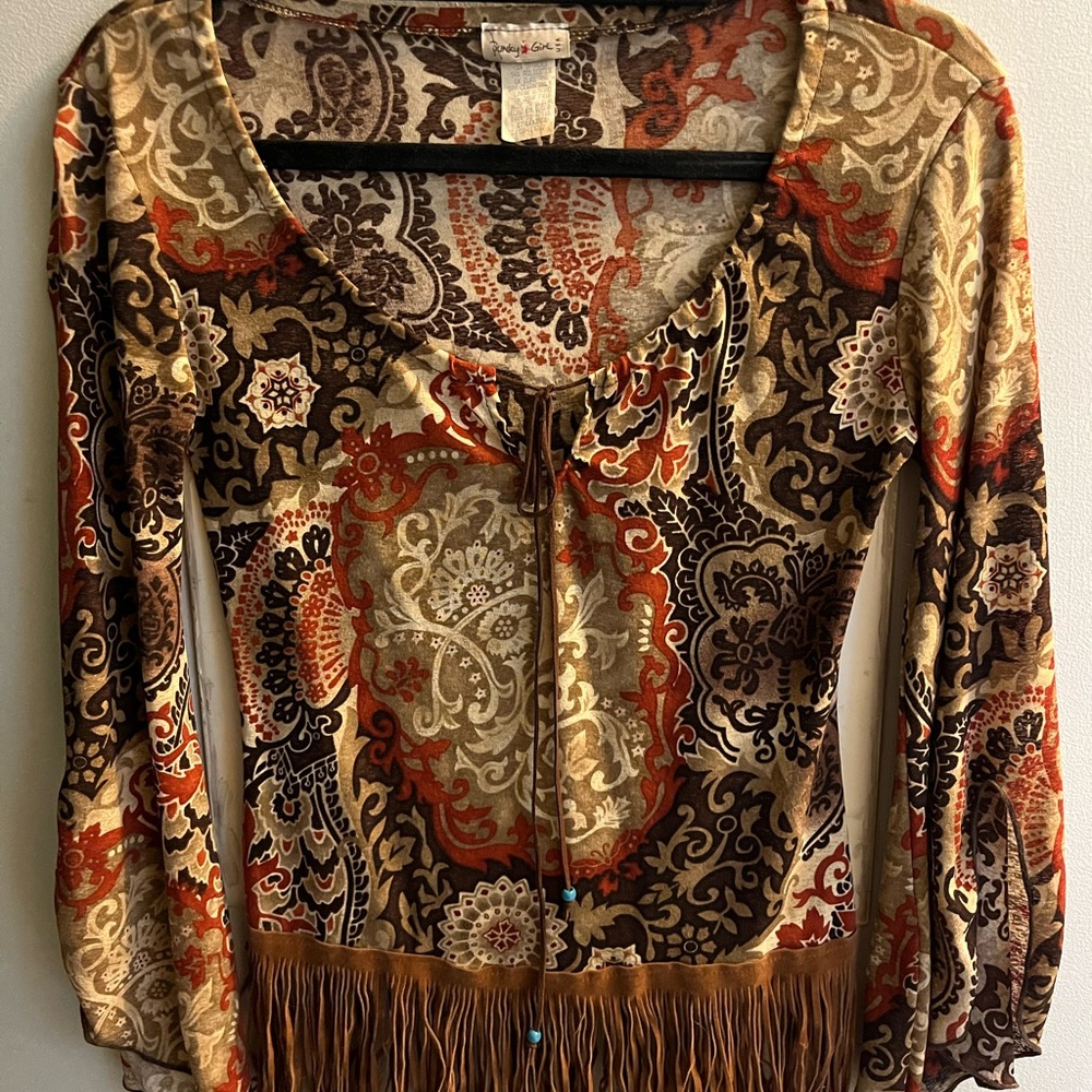 Bohemian Long Sleeve Top with Fringe